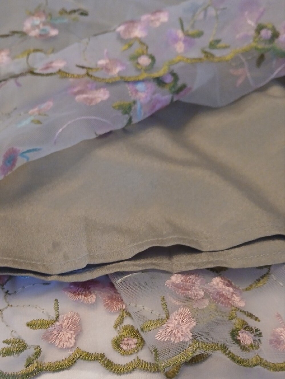 Sage Mini Dress with Pink Floral Embroidery - Picture 3 of 3